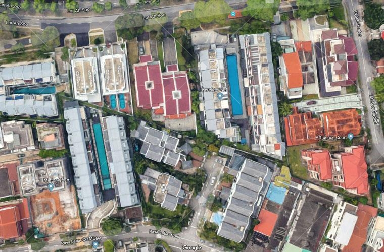 從空拍圖可以看到新加坡的綠意充滿大街小巷，本圖引用自GOOGLE空拍地圖。
